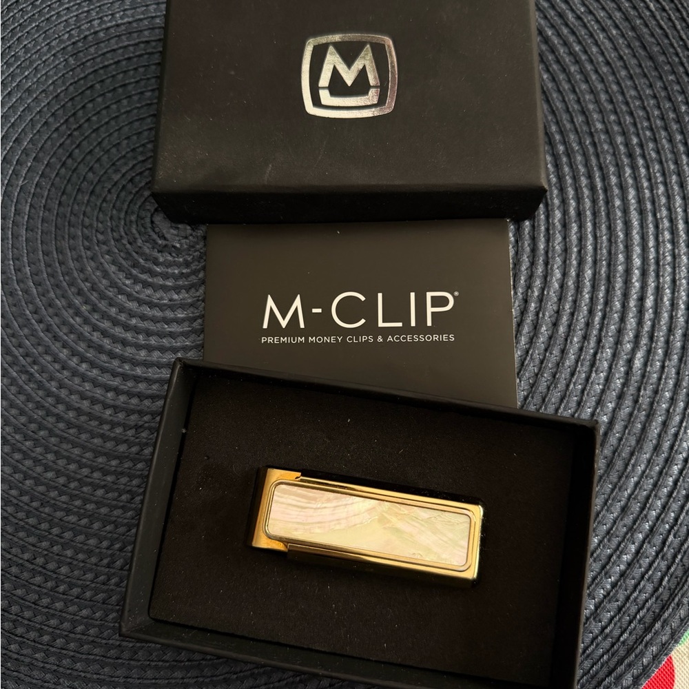 M-CLIP Gold-Tone Mother of Pearl Money Clip – Brand New w/ Box & Pouch